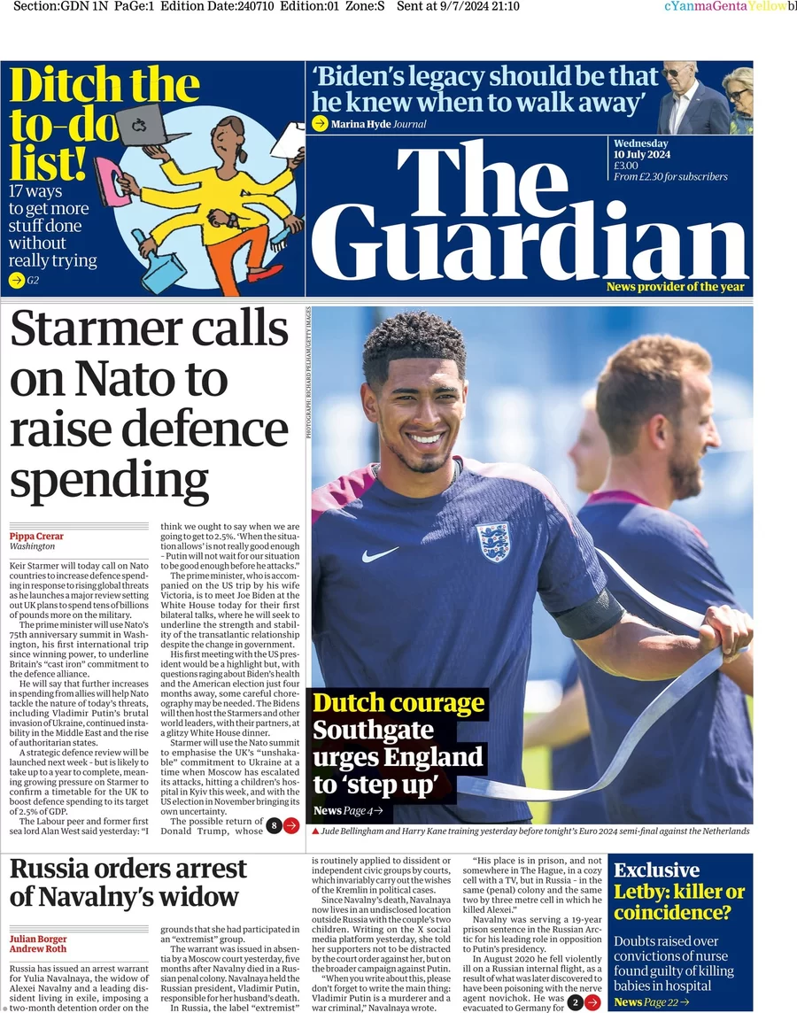 The Guardian - Starmer calls on Nato to increase defence spending 
