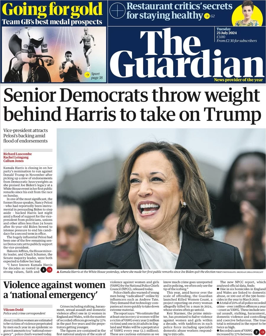 The Guardian - Senior Democrats throw weight behind Harris to take on Trump 
