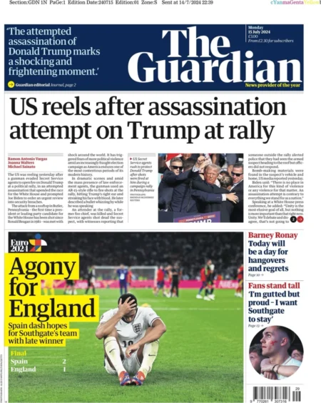 The Guardian – US reels after assassination attempt on Trump at rally