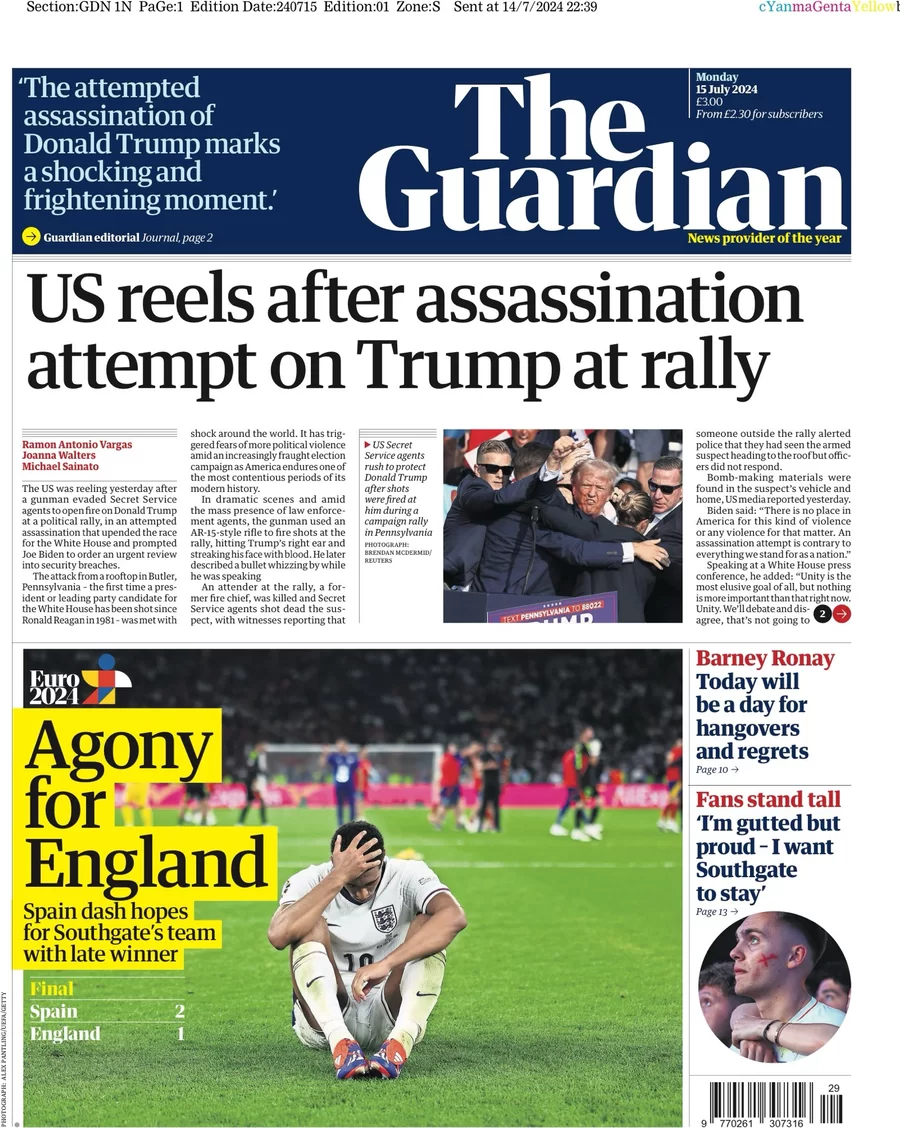 The Guardian - US reels after assassination attempt on Trump at rally
