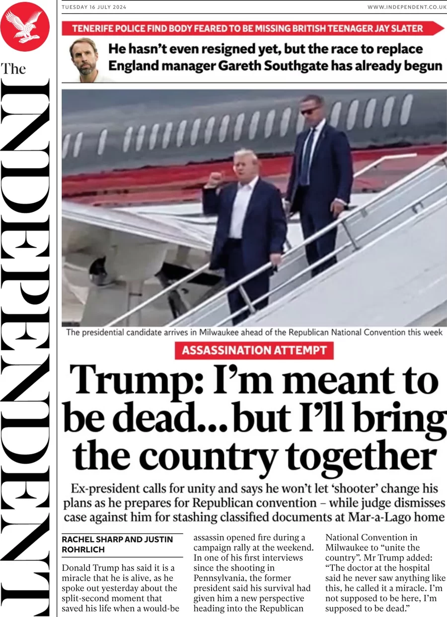 The Independent - Trump: I’m meant to be dead … but i’ll bring the country together 
