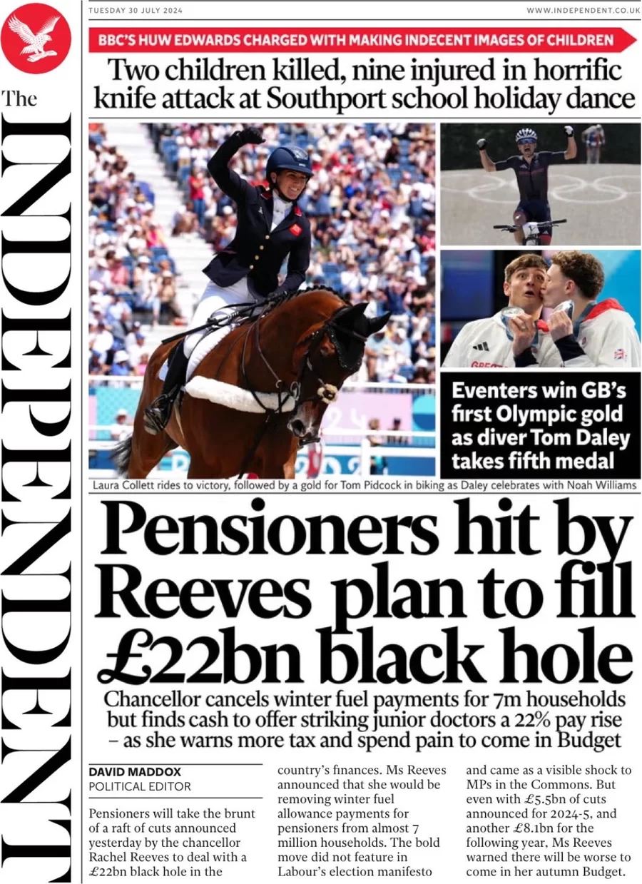 The Independent - Pensioners hit by Reeves plan to fill £22bn black hole 
