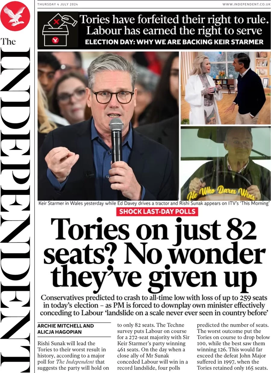 The Independent - Tories on just 82 seats? No wonder they’ve given up 
