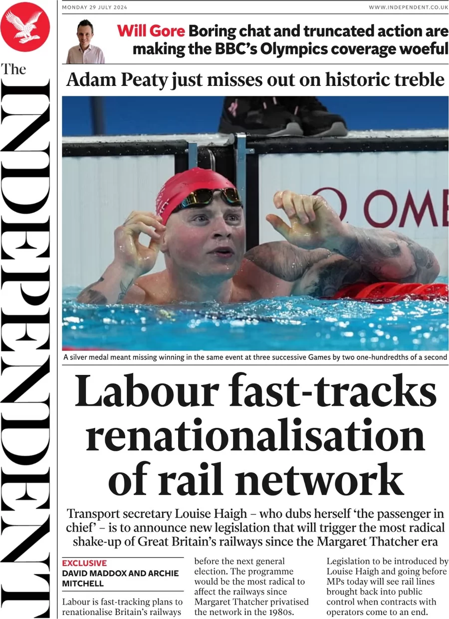The Independent - Labour fast-tracks renationalisation of rail network 

