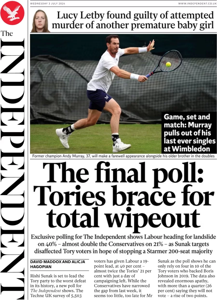 The Independent - The final poll: Tories brace for total wipeout 
