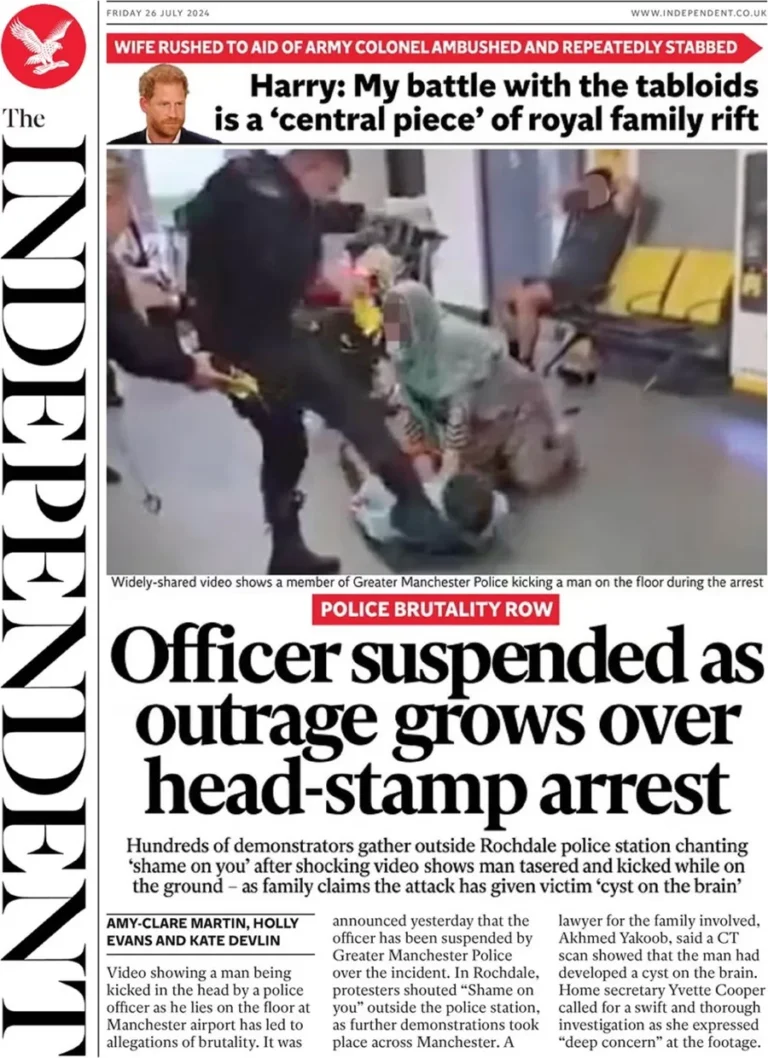 The Independent – Officer suspended as outrage grows over head-stamp arrest