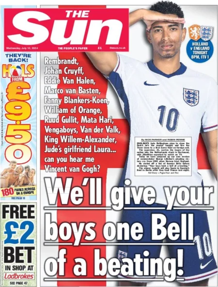 The Sun – Euro 2024: We’ll give your boys one bell of a beating 