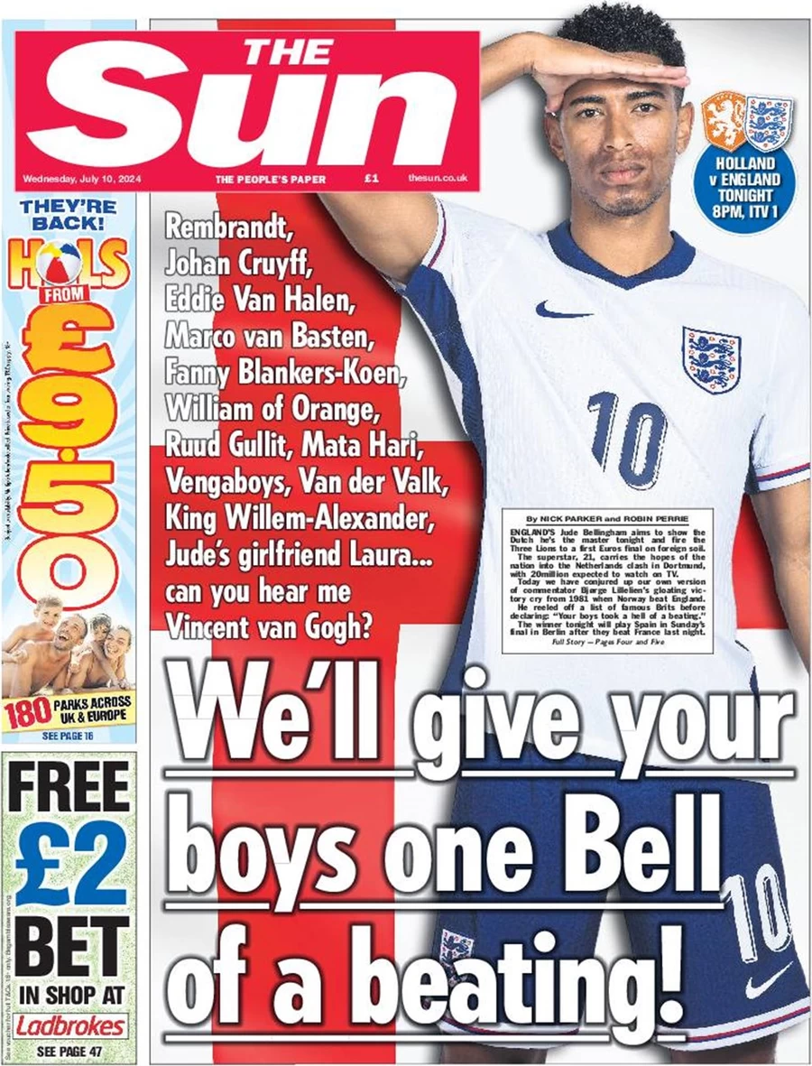 The Sun - Euro 2024: We’ll give your boys one bell of a beating 
