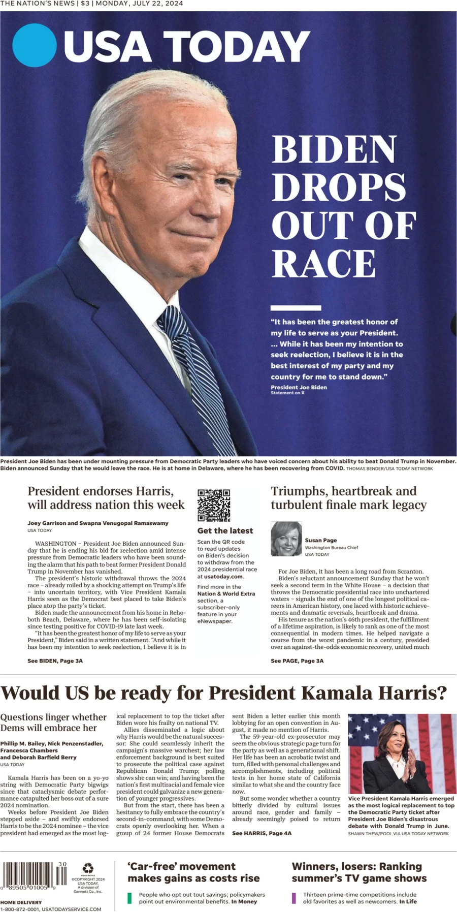 USA Today - Biden drops out of race
