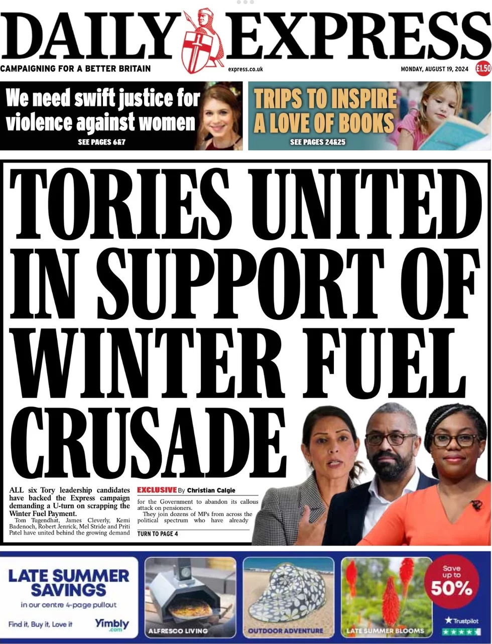 Daily Express - Tories united in support of winter fuel crusade 1 - WTX News Breaking News, fashion & Culture from around the World - Daily News Briefings -Finance, Business, Politics & Sports News Daily Express - Tories united in support of winter fuel crusade