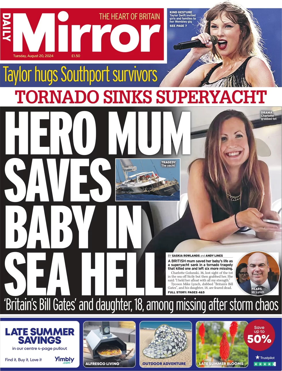 Daily Mirror - Hero mum saves baby in sea hell