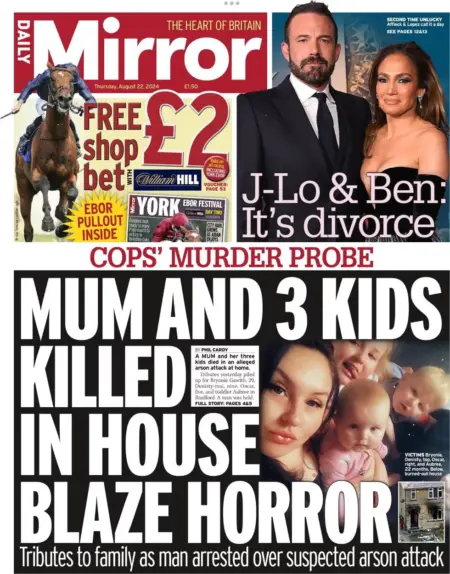 Daily Mirror – Mum And Three Kids Killed In House Blaze Horror 