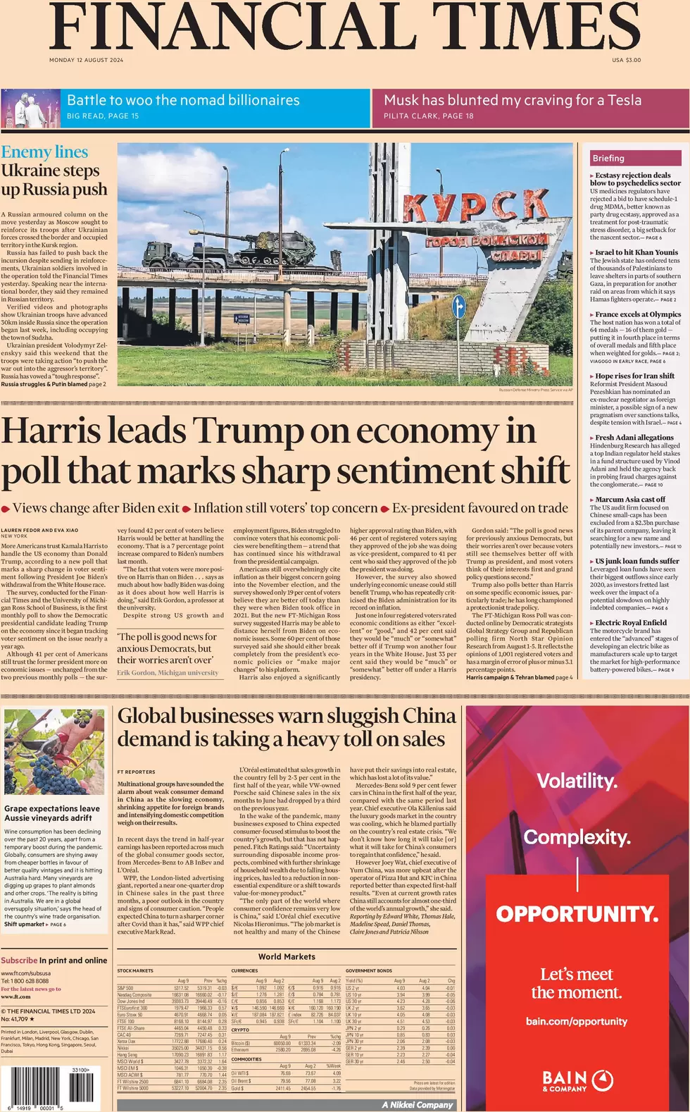 FT - Harris leads Trump on the economy in poll that marks sharp sentiment shift
