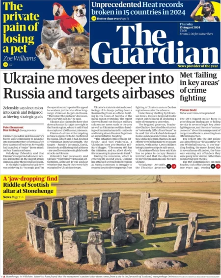 The Guardian – Ukraine moves deeper into Russia and targets airbases 