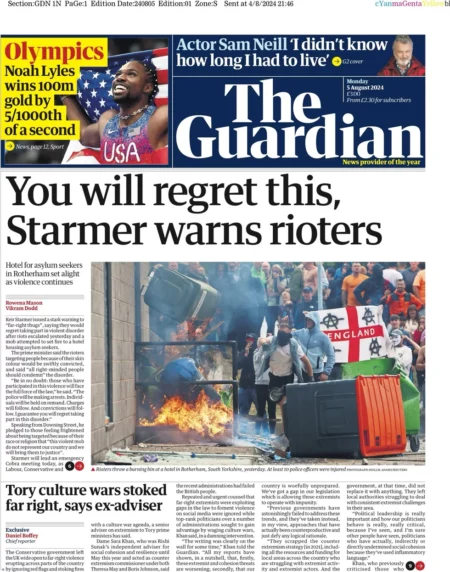 The Guardian – You will regret this, Starmer warns rioters