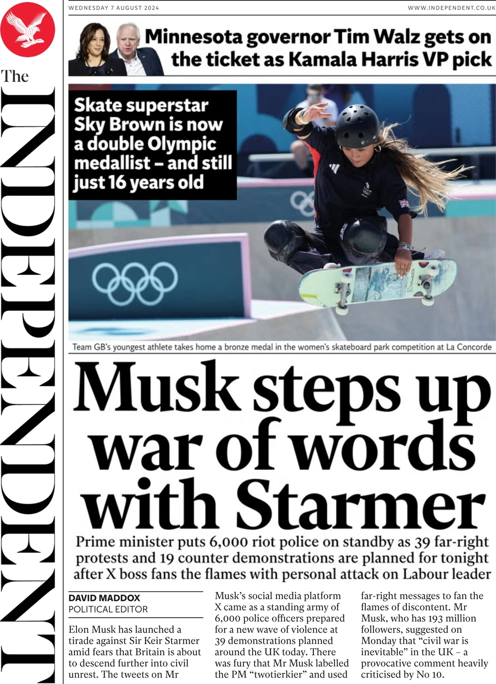 The Independent - Musk steps up war of words with Starmer
