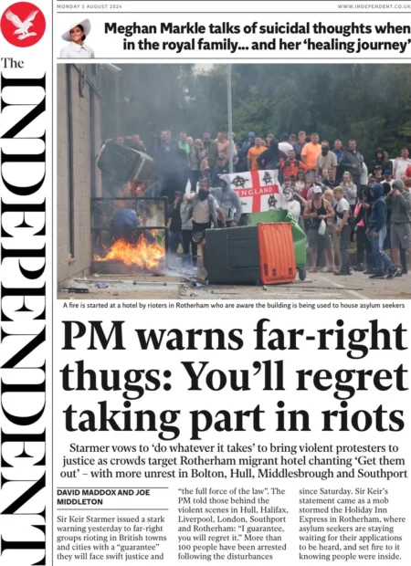 The Independent – PM warns far-right thugs: You’ll regret taking part in riots 