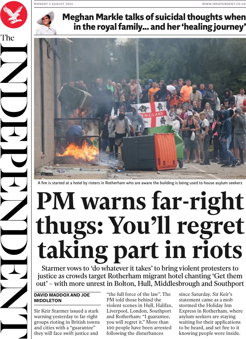 The Independent - PM warns far-right thugs: You’ll regret taking part in riots 
