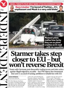 The Independent – Starmer takes step closer to EU – but won’t reverse Brexit 