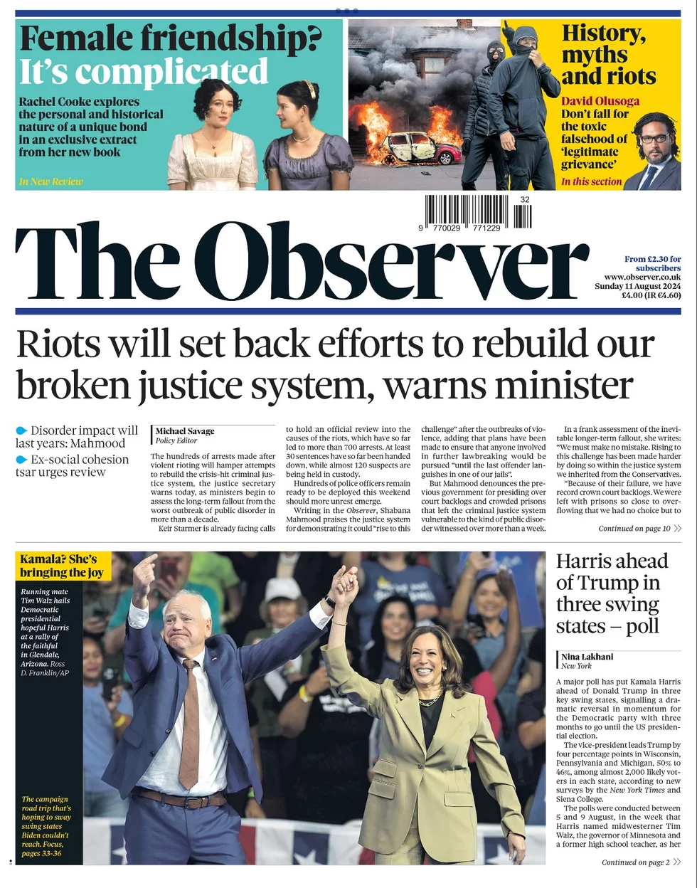 The Observer - Riots will set back efforts to rebuild our broken justice system, warns minister 
