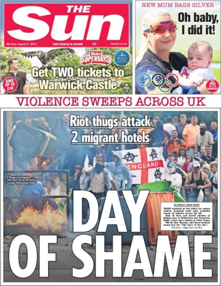 The Sun – Violence sweeps UK: Day of shame 