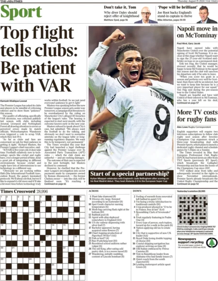 Times Sport – Top flight tells clubs: Be patient with VAR 