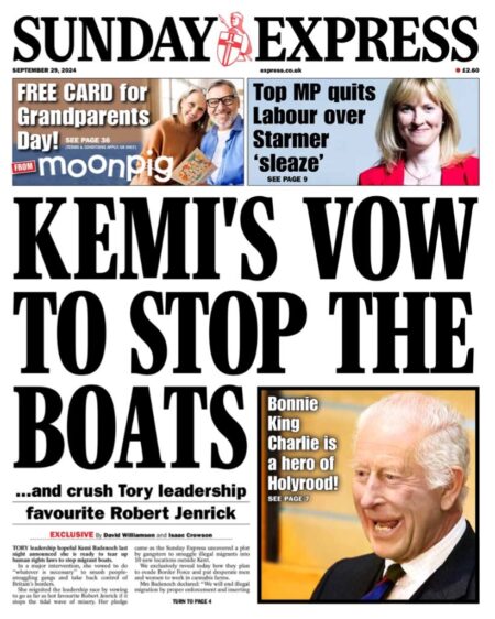 Sunday Express – Kemi’s vow to stop the boats