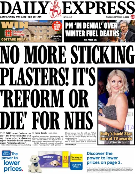 Daily Express – No more sticking plasters! It’s reform or die for NHS