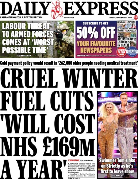 Daily Express – Cruel winter fuel cuts will cost NHS £169m a year 