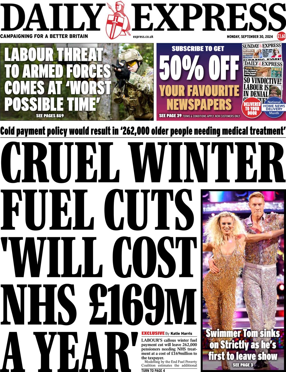 Daily Express - Cruel winter fuel cuts will cost NHS £169m a year 
