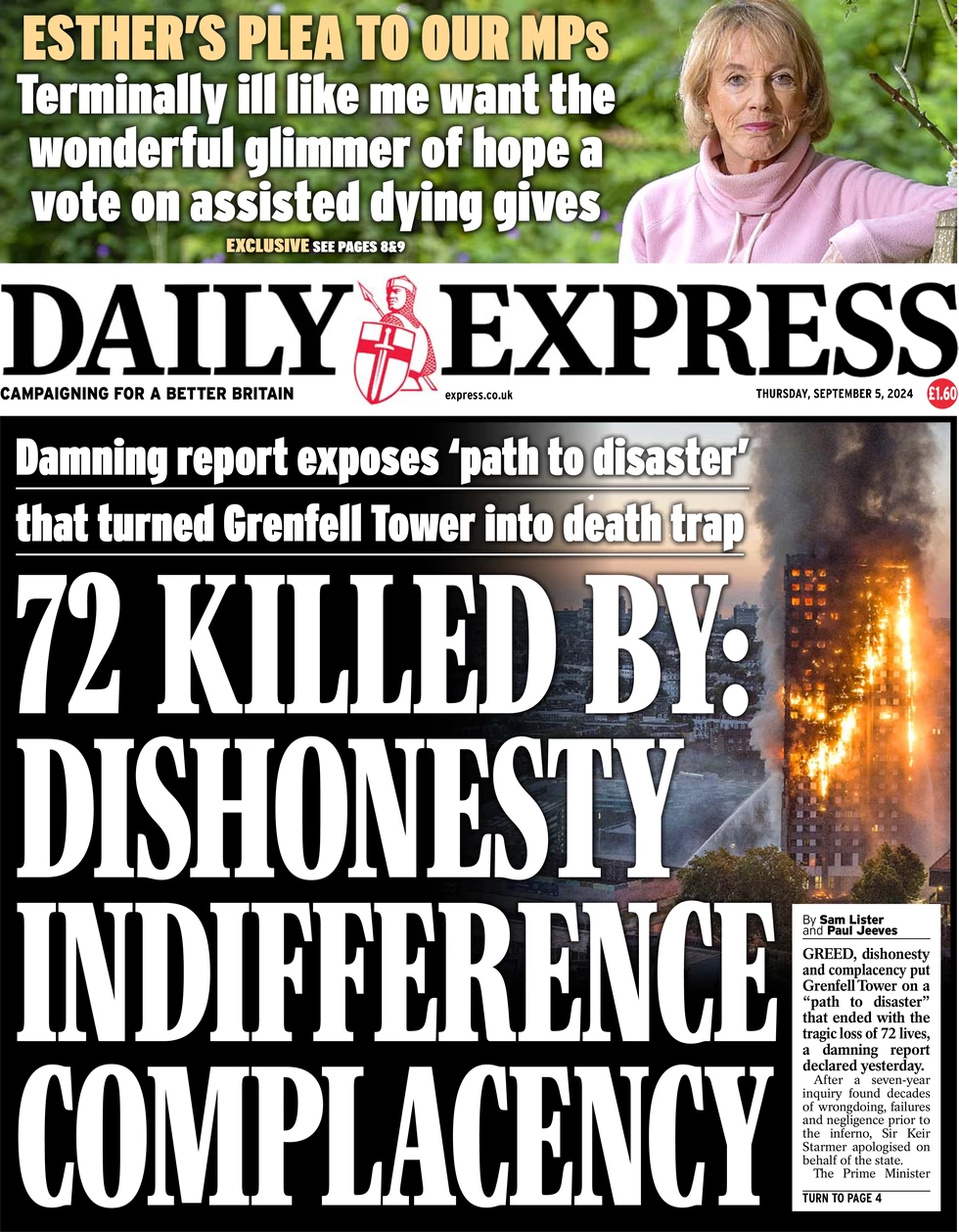 Daily Express - 72 killed by: Greed, dishonesty and complacency
