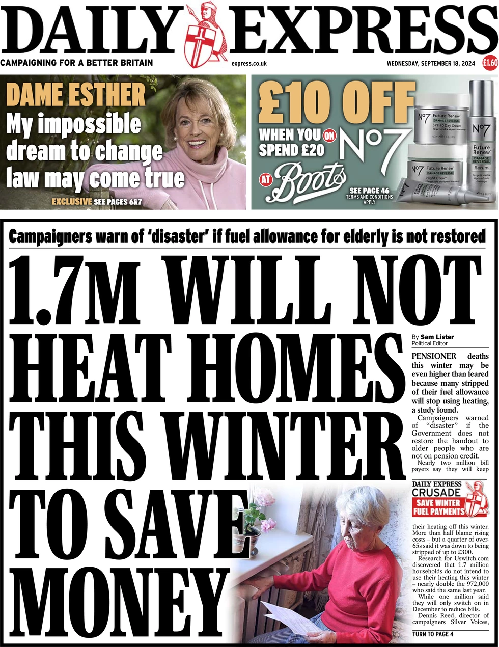 Daily Express - 1.7 million will not heat homes this winter to save money 