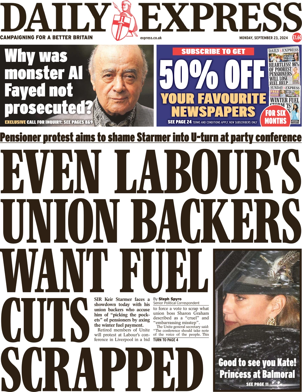 Daily Express - Even Labour’s union backers want fuel cuts scrapped 
