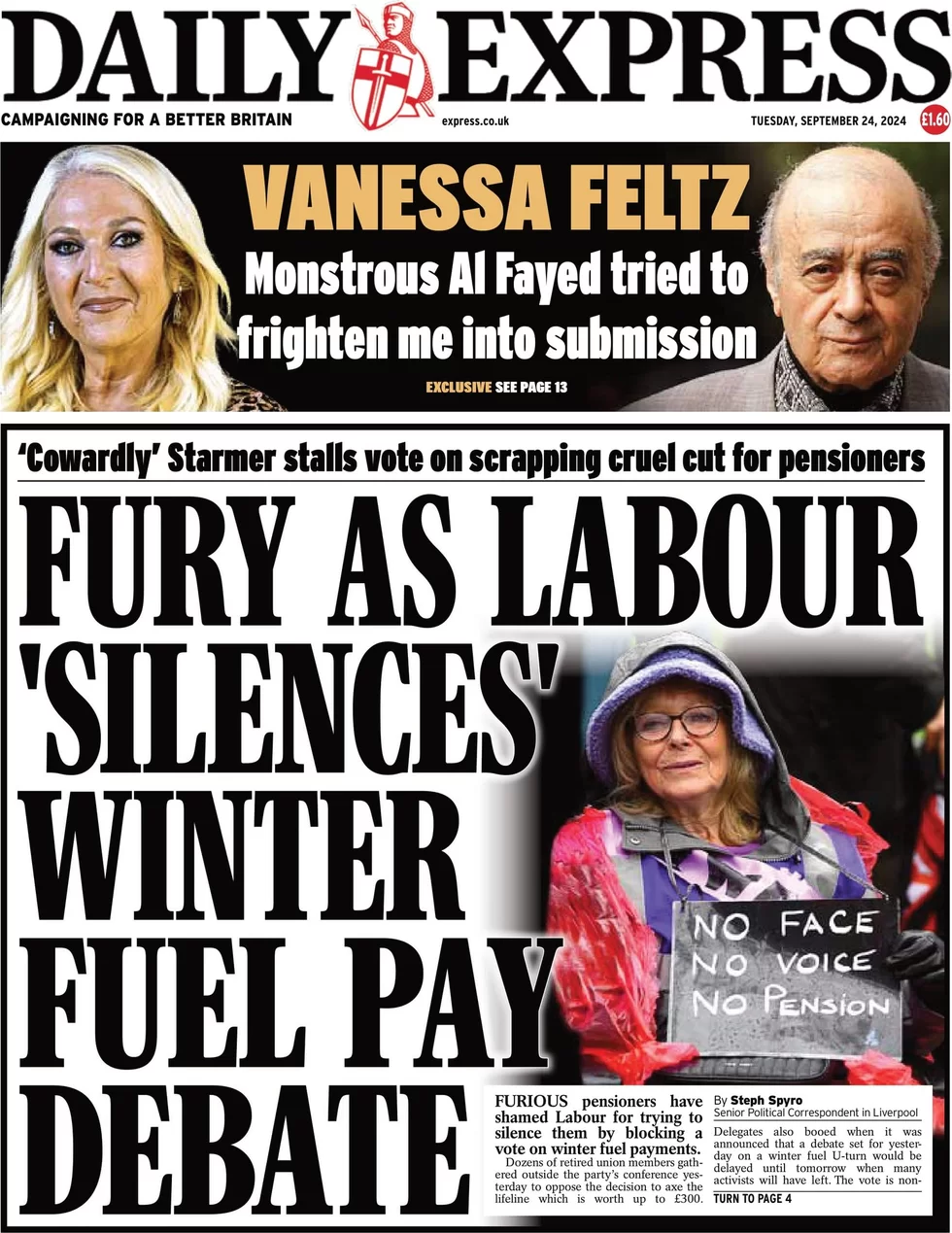 Daily Express - Fury as Labour silence winter fuel debate 