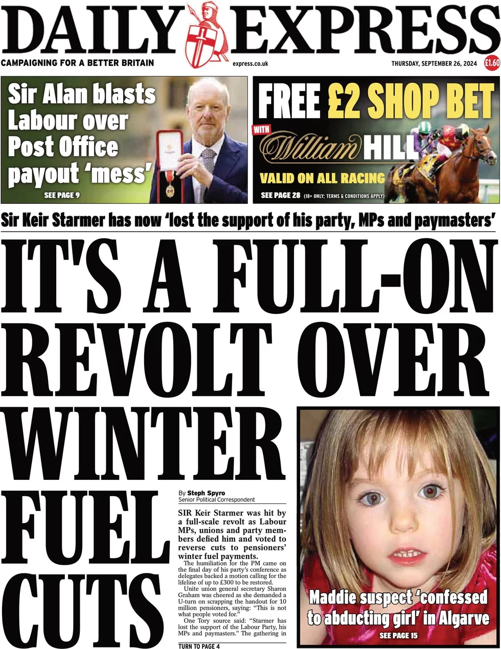 Daily Express - It’s a full-on revolt over winter fuel payments 