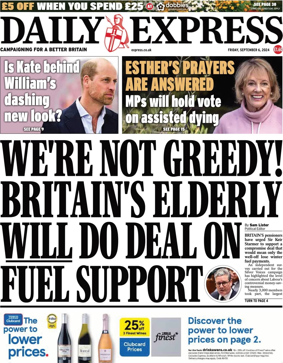 Daily Express - We’re not greedy! Britain’s elderly will do deal on fuel support 
