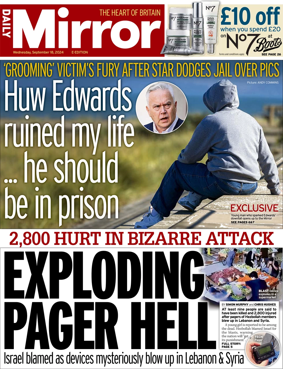 Daily Mirror - Exploding pager hell 
