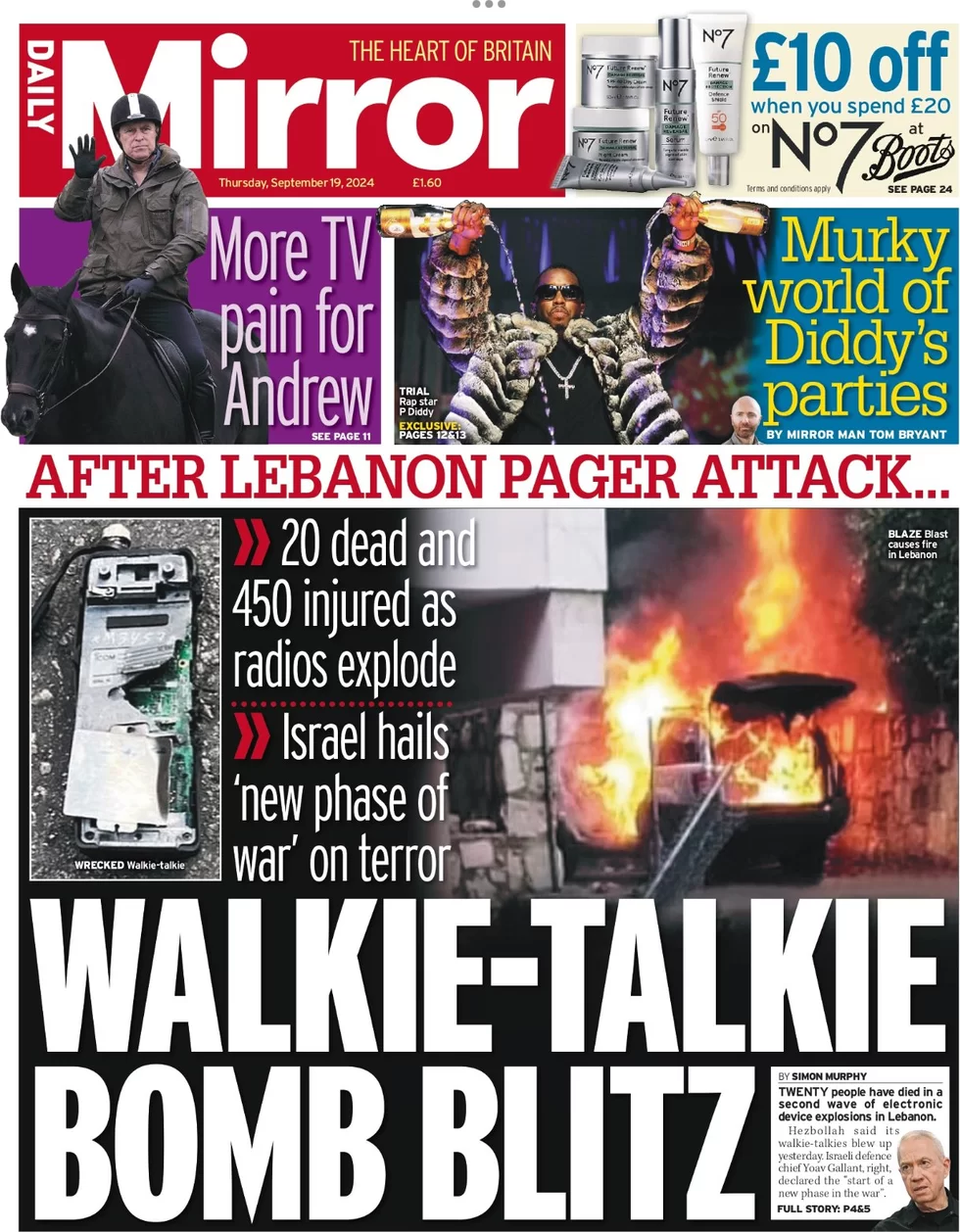 Daily Mirror - Walkie-talkie bomb blitz
