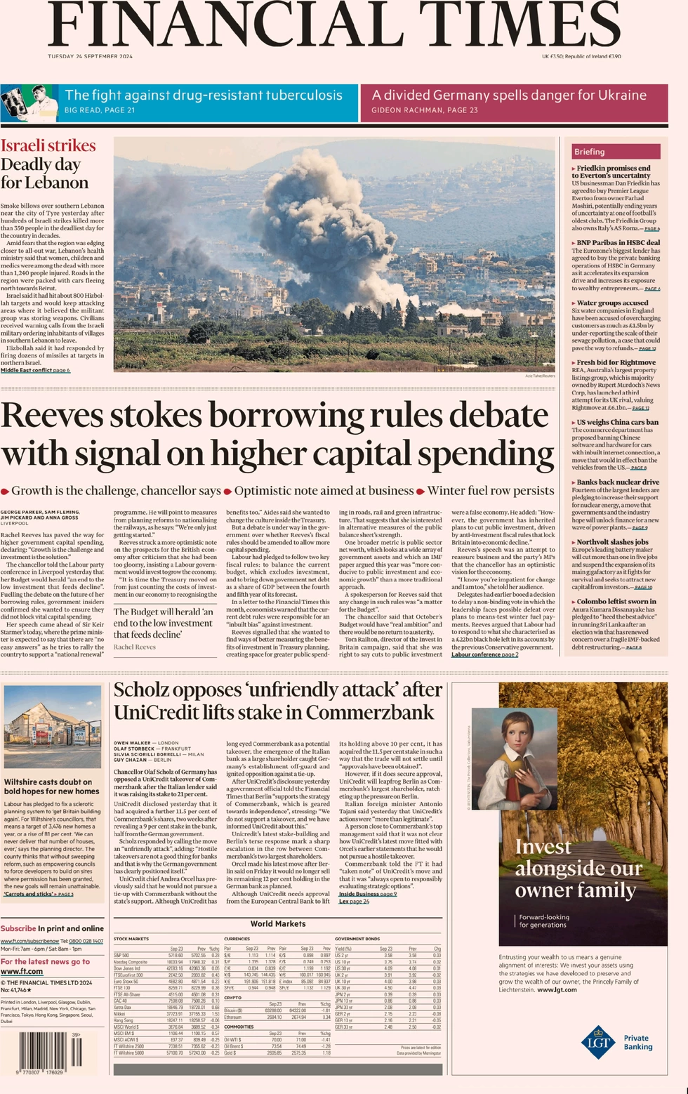 Financial Times - Reeves stokes borrowing rules debate with signal on higher capital spending 
