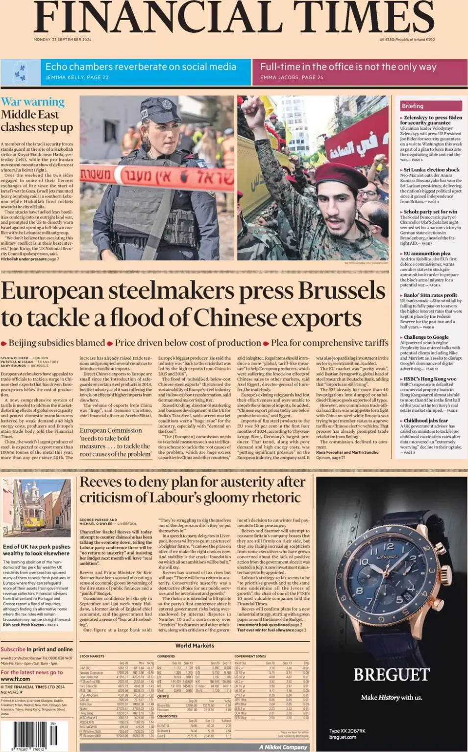 Financial Times  – European steelmakers press Brussels to tackle a flood of Chinese exports 