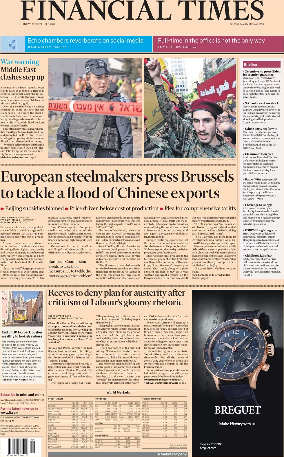 Financial Times  - European steelmakers press Brussels to tackle a flood of Chinese exports 
