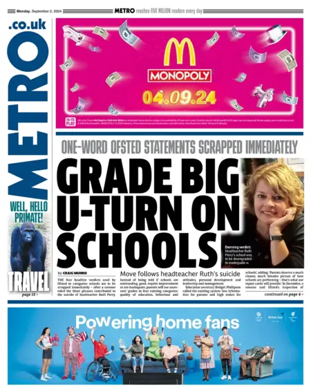 Metro – Grade big U-turn on schools 