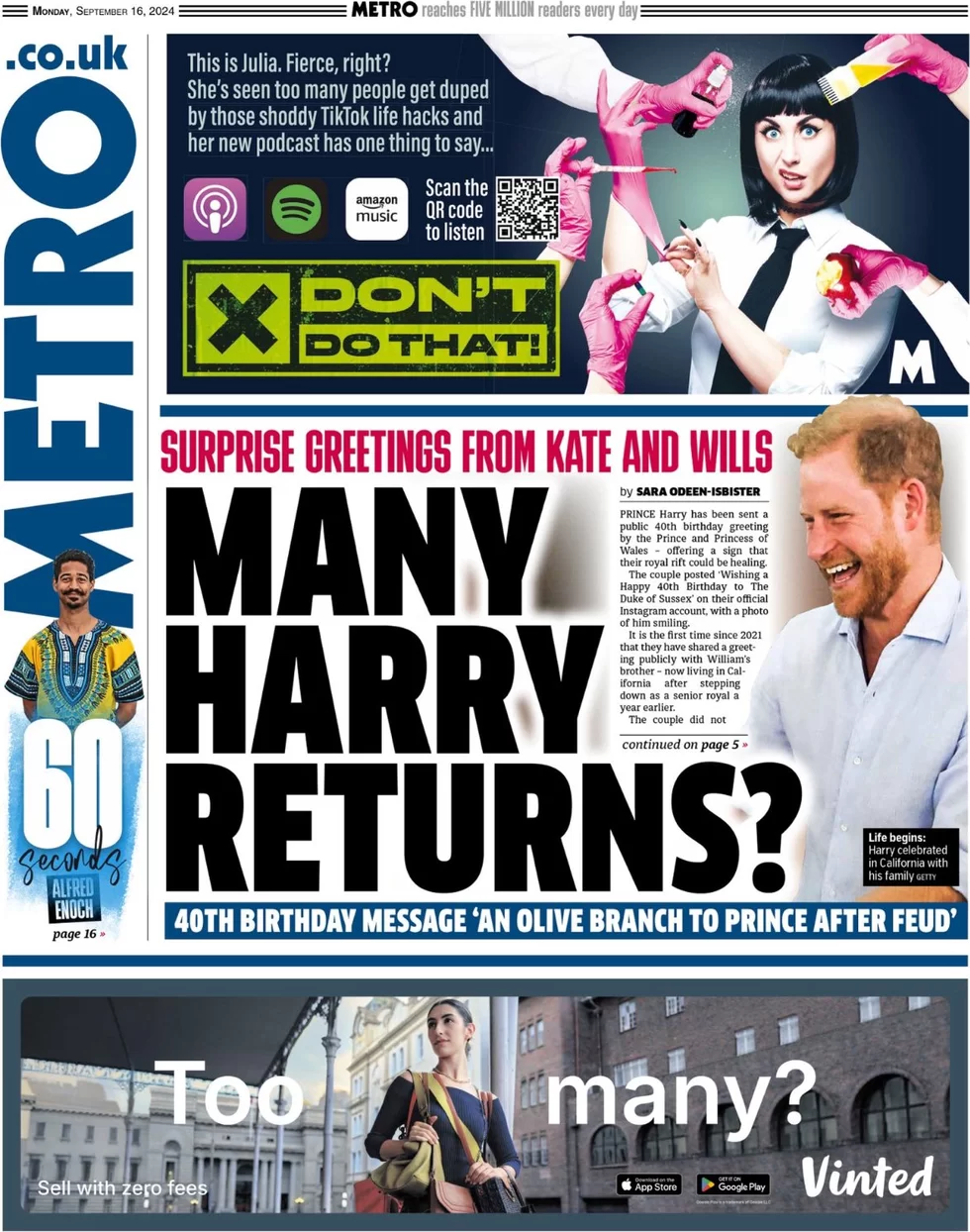 Metro - Many Harry returns? 
