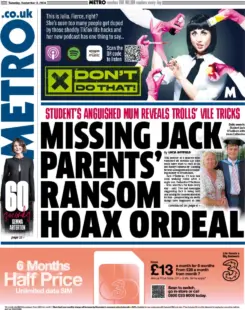 Metro – Missing Jack parents’ ransom hoax ordeal 