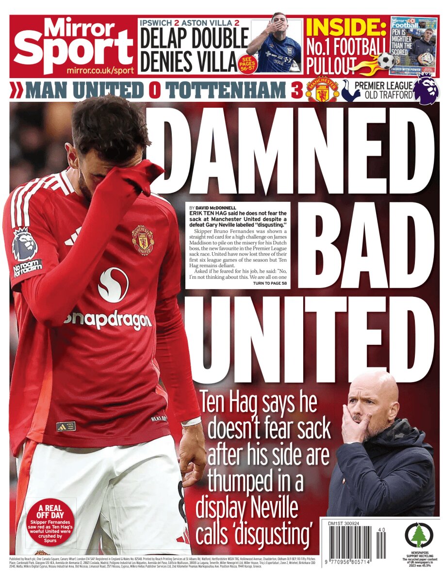 Mirror Sport - Man Utd 0 Spurs 3 
