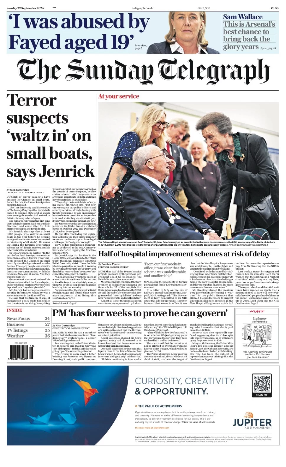 The Sunday Telegraph - Terror suspects waltz in on small boats, says Jenrick 
