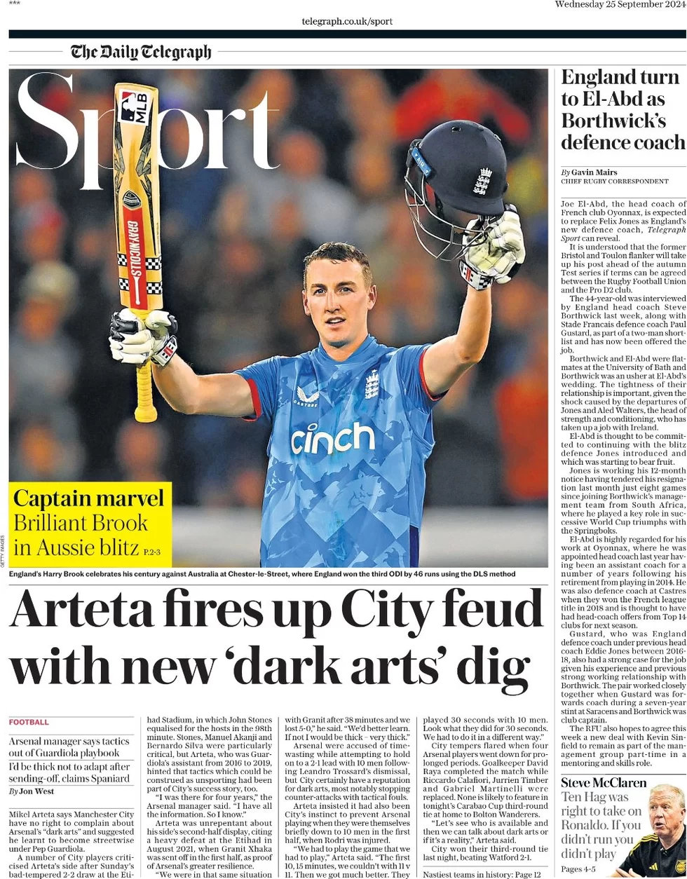 Telegraph Sport - Arteta fires up City feud with new dark arts dig 