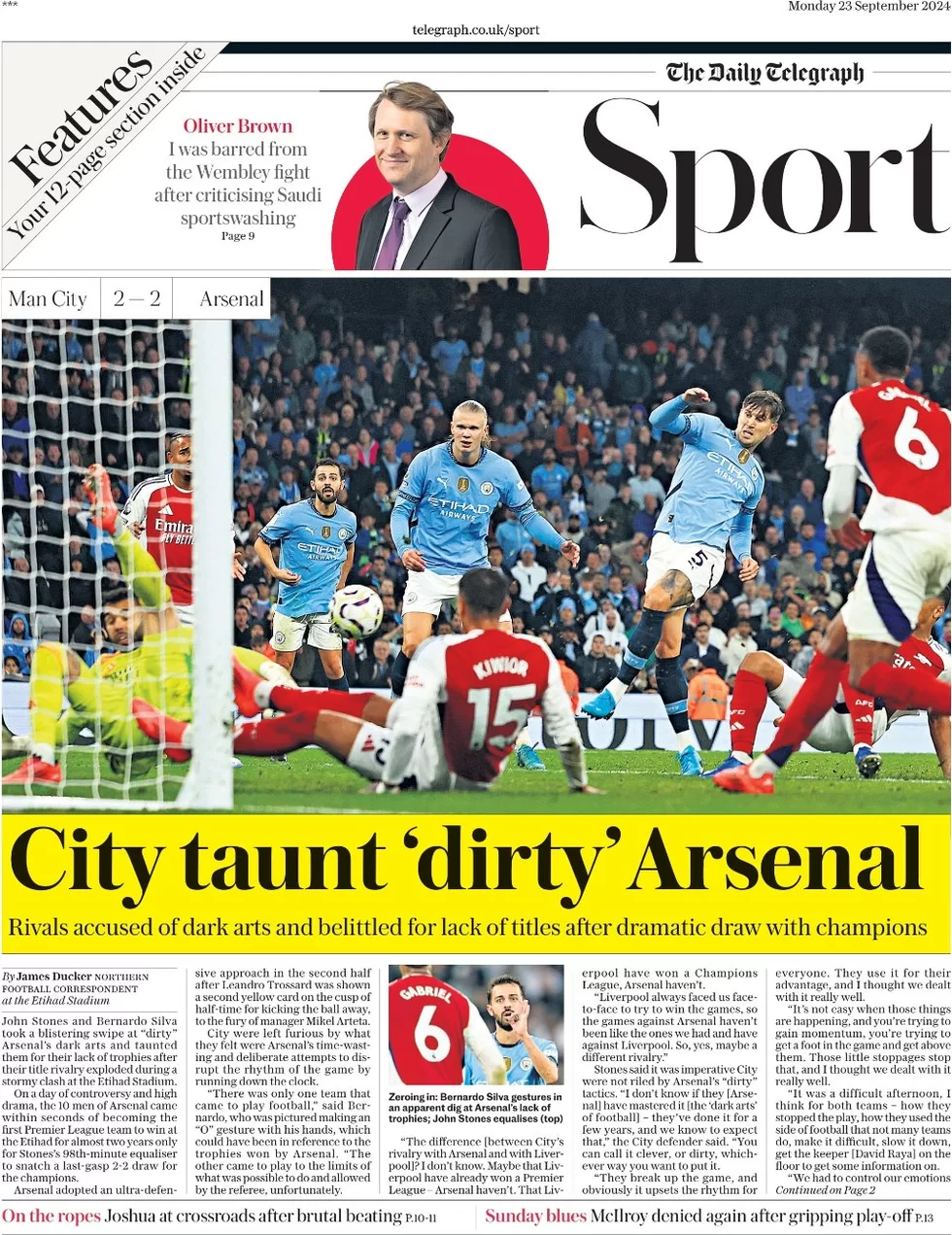 Telegraph Sport - City taunts dirty Arsenal 
