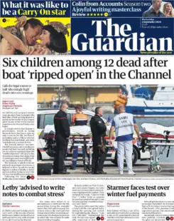 The Guardian – Six children among 12 dead after boat ripped open in Channel 