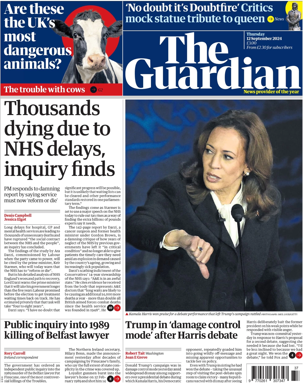 The Guardian - Thousands dying due to NHS delays, inquiry finds 
